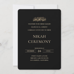 Convites Cerimônia de Nikah Preta com Letra Dourada Formal