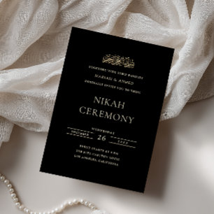 Convites Cerimônia de Nikah Preta com Letra Dourada Formal