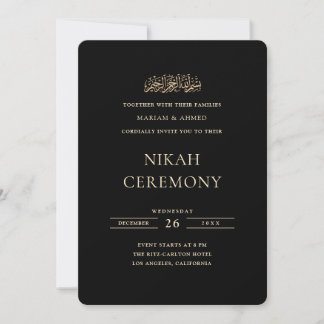 Convites Cerimônia de Nikah Preta Escrita Formal Dourada Mí