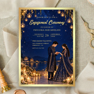 Convites Cerimônia de Noivado Blue Midnight Indian