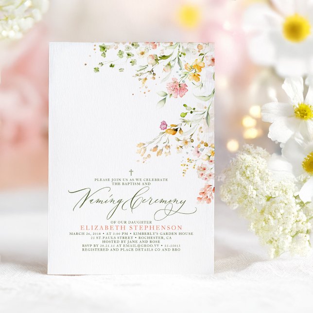 Convites Cerimônia de nomeação de flores silvestres Elegant (Wildflowers Baptism and Naming Ceremony Invitation)