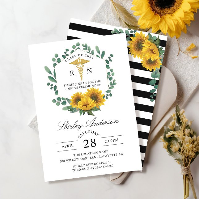 Convites Cerimônia de Pinning de Enfermagem de Girassol (Criador carregado)