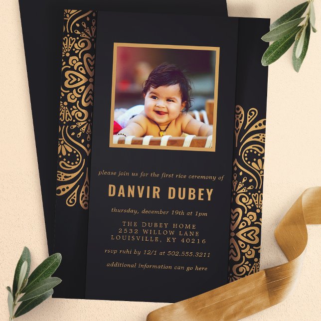 Convites Cerimônia de Primeira Refeição Annaprashan Black G (Criador carregado)