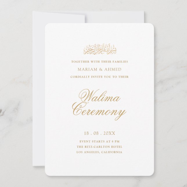 Convites Cerimônia de Recepção Walima Minimalista Moderna e (Frente)