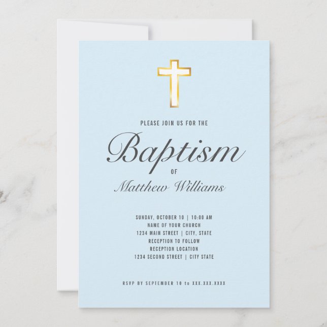 Convites Cerimônia do Batismo Moderno Faux Gold Foil Cross (Verso)