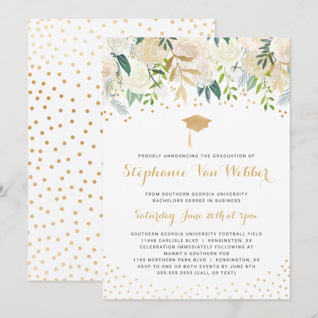 Convites Cerimónia e partido de graduação dos confetes (Frente/Verso)