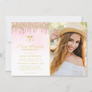 Convites cerimônia elegante de fiação de enfermeira dourada