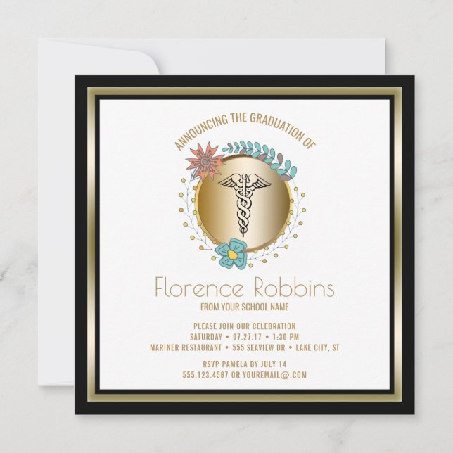 Convites Cerimónia fixando floral da festa de formatura da (Frente)