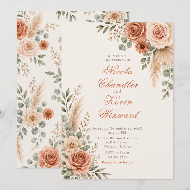 Convites Cerimônia Floral Elegante (Frente/Verso)
