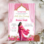 Convites Cerimônia Floral Fuschia Red Half Saree Indian<br><div class="desc">Convite à Cerimônia de Half Saree,  Puberty Ritu Kala Samskaram,  Convite Langa Voni</div>