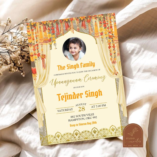 Convites Cerimônia Floral Upanayanam Indian Boy Janoi (Criador carregado)