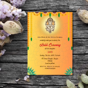 Convites Cerimônia Haldi da Noiva Indiana Casal Hindu Ganes