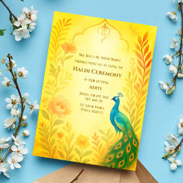 Convites Cerimônia Haldi da Noiva Indiana com Floral de Pav