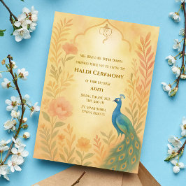 Convites Cerimônia Haldi da Noiva Indiana com Floral de Pav