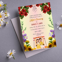 Cerimônia Haldi Indiana Casal Hindu Floral