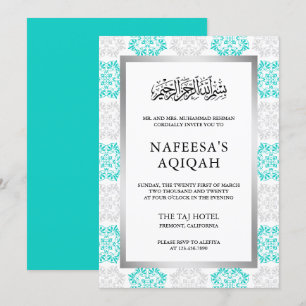 Convites Cerimônia Islâmica de Aqiqah em Damasco Floral Tur