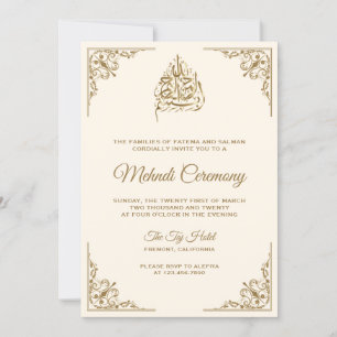 Convites Cerimônia Islâmica de Mehndi em Creme e Dourado