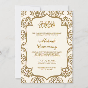 Convites Cerimônia Islâmica de Mehndi em Damasco Creme e Do