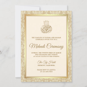 Convites Cerimônia Islâmica de Mehndi em Damasco Creme e Do