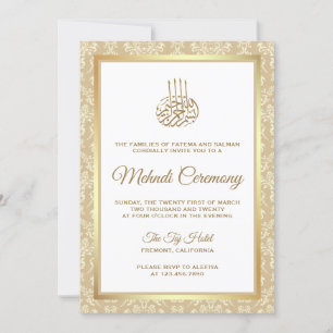 Convites Cerimônia Islâmica de Mehndi em Damasco Dourado e 