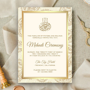 Convites Cerimônia Islâmica de Mehndi em Paisley Creme e Do