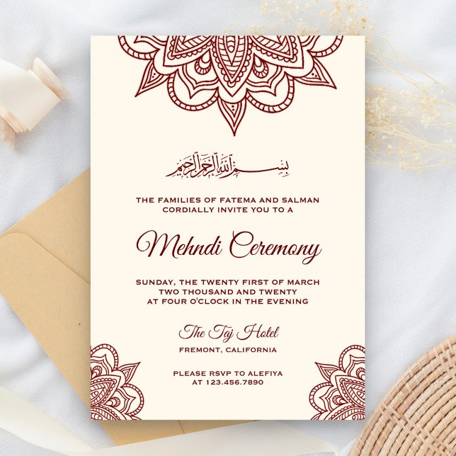 Convites Cerimônia Islâmica Muçulmana de Mehndi em Creme e  (Criador carregado)