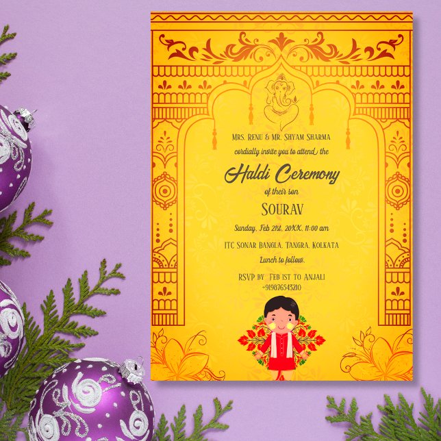 Convites Cerimônia Real de Haldi do Noivo Hindu Indiano (Criador carregado)
