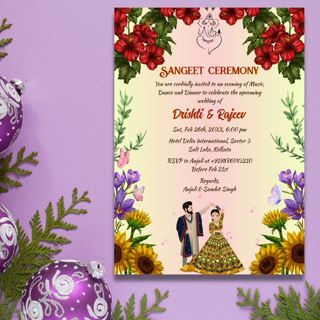 Convites Cerimônia Sangeet de Pré-Casamento Indiana (Criador carregado)