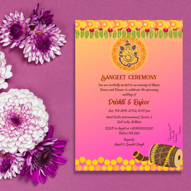 Convites Cerimônia Sangeet Pré-Casamento Indiana (Criador carregado)