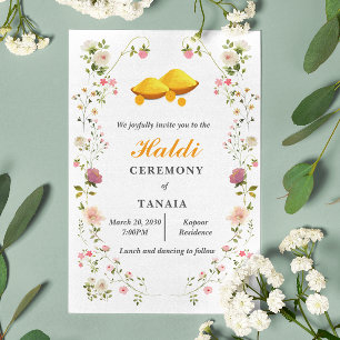 Convites Cerimônia Simples de Casamento Indiano Haldi