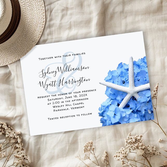 Convites Cerimônia Simples de Hydrangea Azul (Criador carregado)
