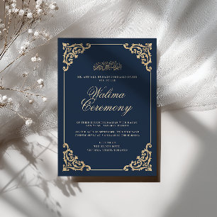 Convites Cerimônia Walima Antiga Azul Naval Barroca Vintage