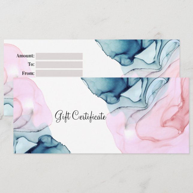 Convites Certificado-Cadeau Etéreo Teal & Pink Inky Glamour (Frente/Verso)