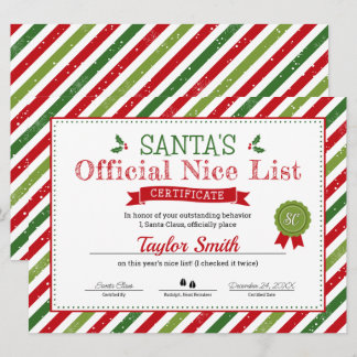 Convites Certificado da Lista Boa do Papai Noel