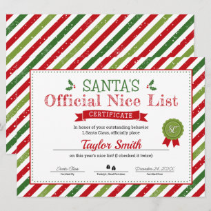 Convites Certificado da Lista de Boas Ações do Papai Noel