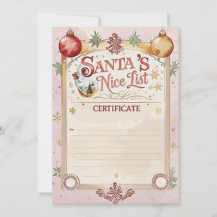 Convites Certificado da Lista do Papai Noel Rosa Pastel e