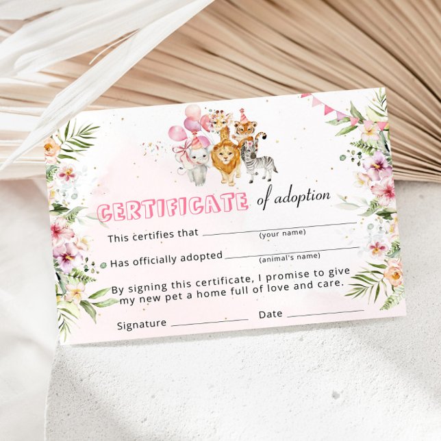 Convites Certificado de Adoção de Animais Selvagens Safari (Criador carregado)