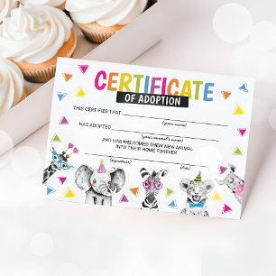 Convites Certificado de Adoção de Animais Selvagens Safari