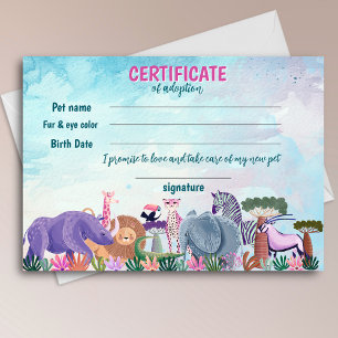 Convites certificado de adoção de animal de aniversário de