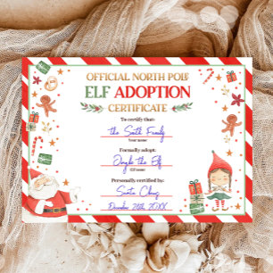 Convites Certificado de Adoção Elf Adotar um Natal Elf