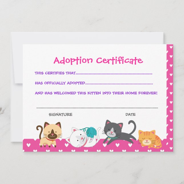 Convites Certificado de aprovação de animais, Kitten Birthd (Frente)