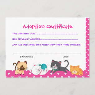 Convites Certificado de aprovação de animais, Kitten Birthd