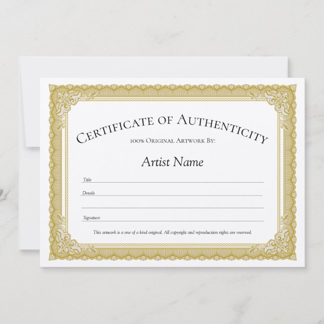 Convites Certificado de Autenticidade de Borda Vintage (Frente)