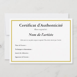 Convites Certificado de autenticidade francês para arte