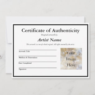Convites Certificado de Autenticidade para Arte com Foto