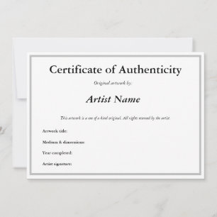 Convites Certificado de autenticidade personalizável para