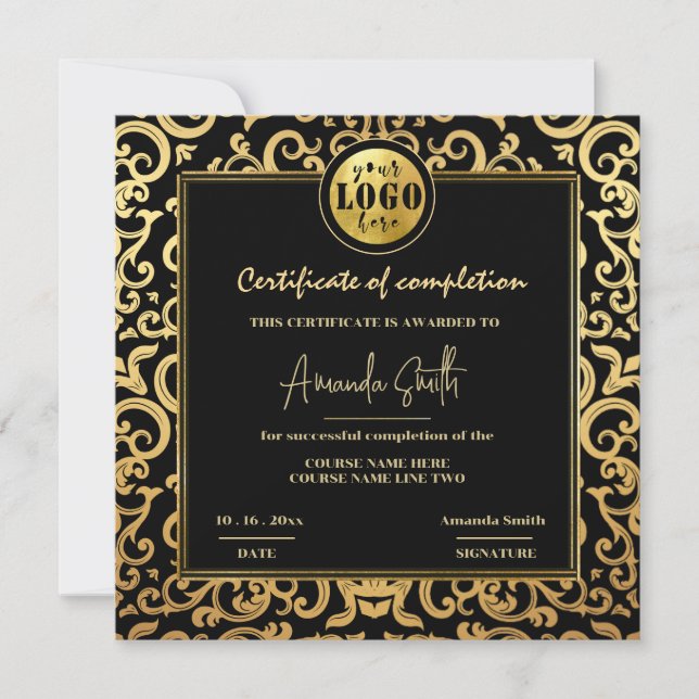 Convites Certificado de Conclusão de Quadro de Ouro de Luxo (Frente)