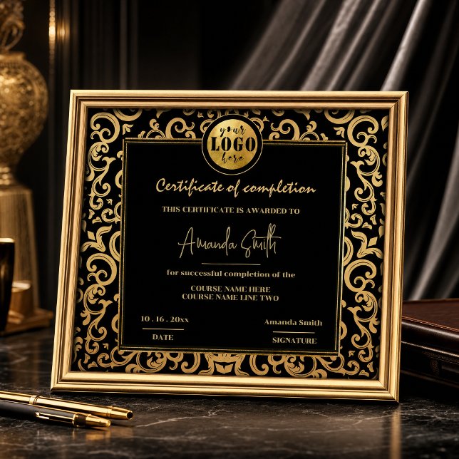 Convites Certificado de Conclusão de Quadro de Ouro de Luxo (#certificate #blackandgold #elegantframe #addlogo #luxurycertificate #classicframe #dicorativeframe)