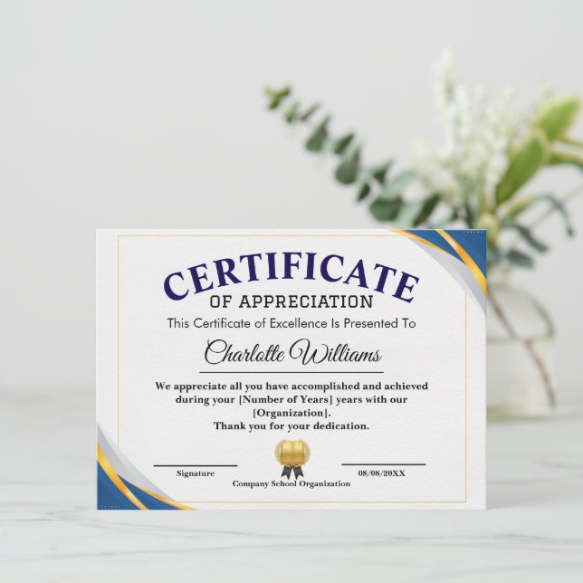 Convites Certificado de Conquista e Apreciação (Em pé/Frente)