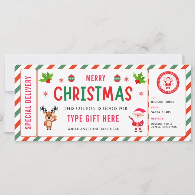 Convites Certificado de Cupom de Natal Rudolph Santa (Frente)